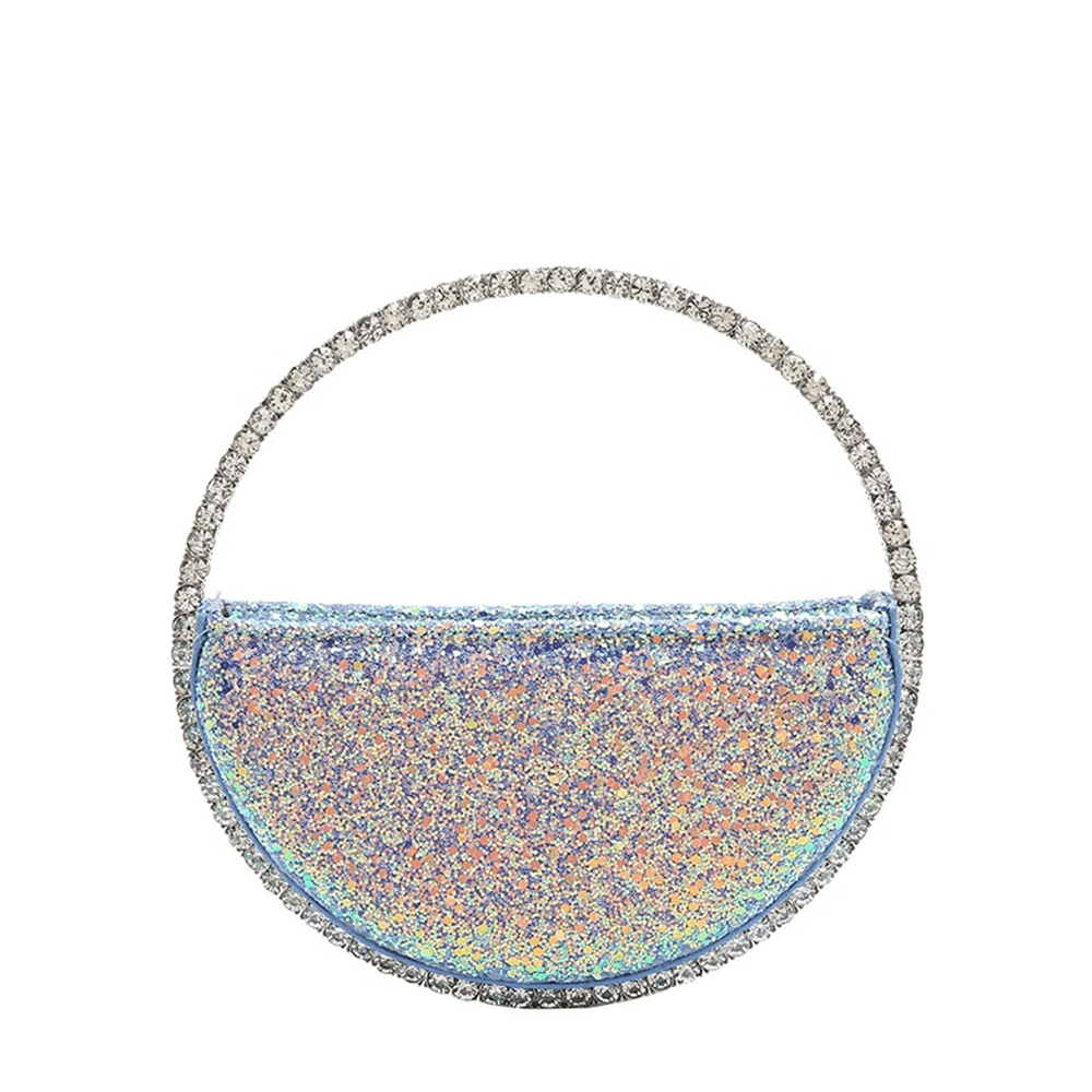 Sparkling Half Moon Crystal Embellished Glitter Clutch