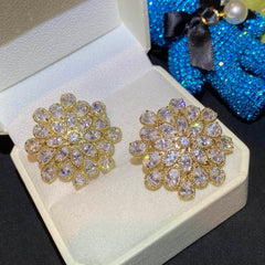 Sparkling Paved Crystal Statement Stud Floral Deco Earrings