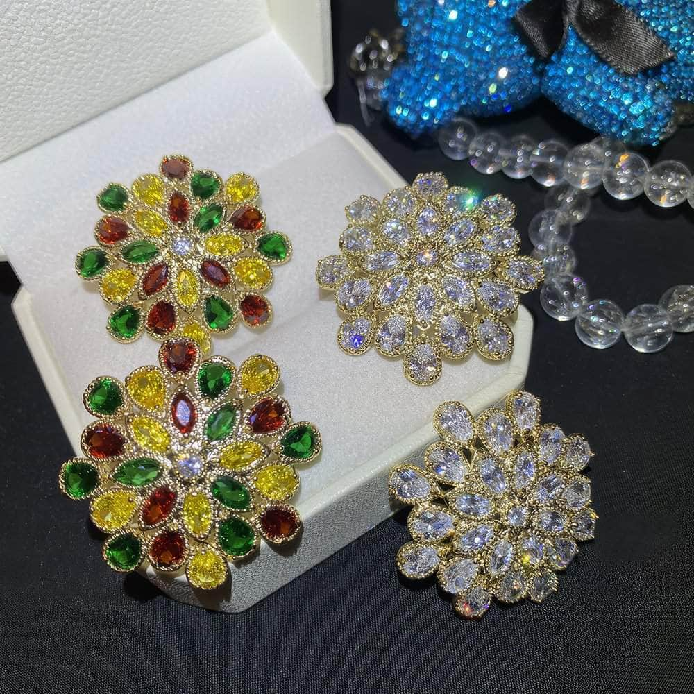 Sparkling Paved Crystal Statement Stud Floral Deco Earrings