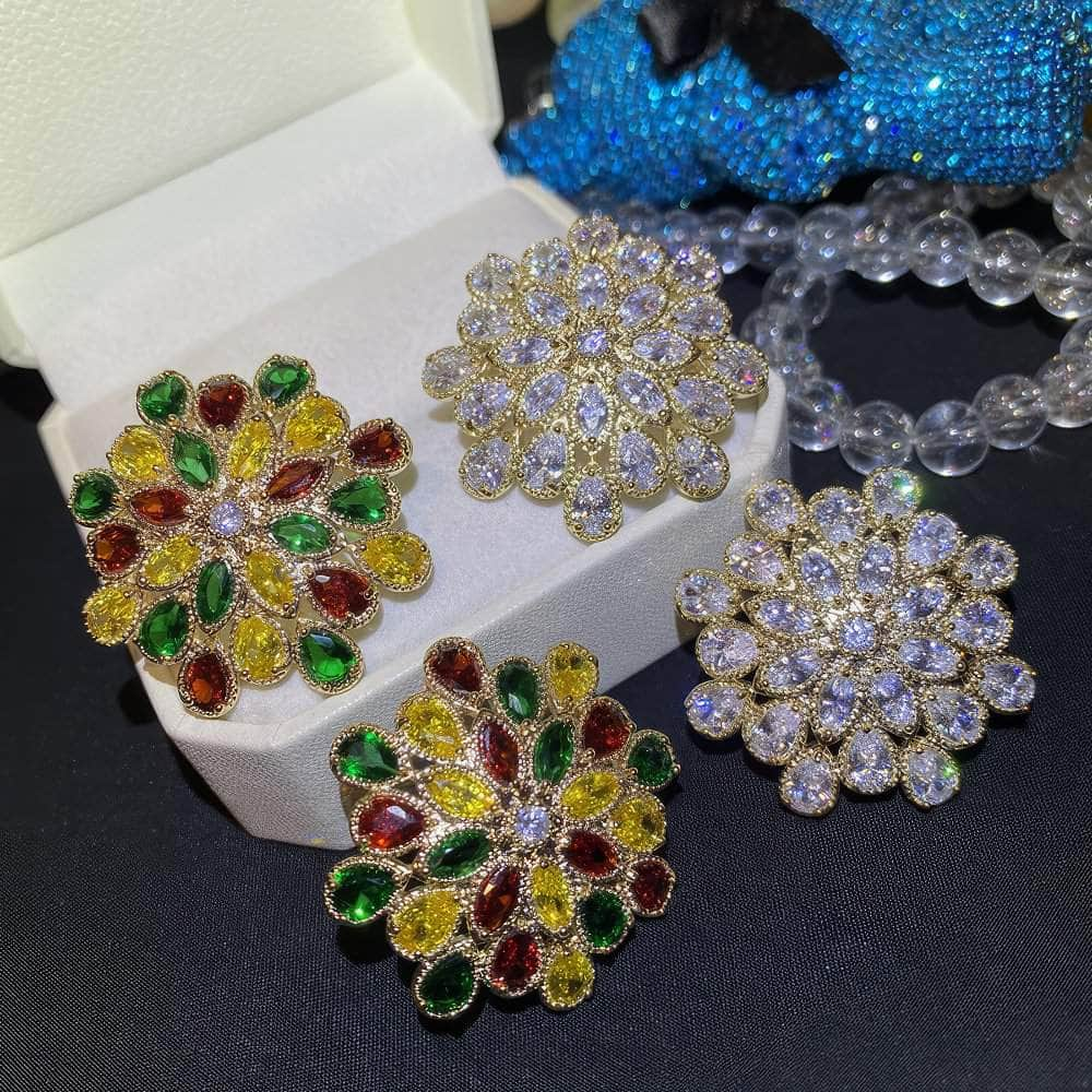 Sparkling Paved Crystal Statement Stud Floral Deco Earrings