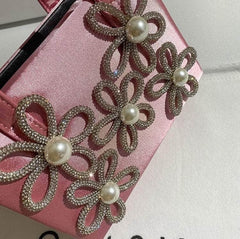 Sparkling Pearly Rhinestone-Adorned Satin Square Bag