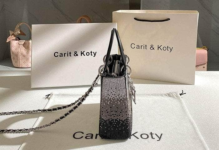 Sparkling Rhinestone Adorned Cannage Handbag