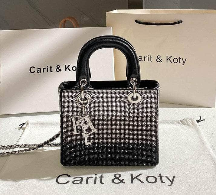 Sparkling Rhinestone Adorned Cannage Handbag