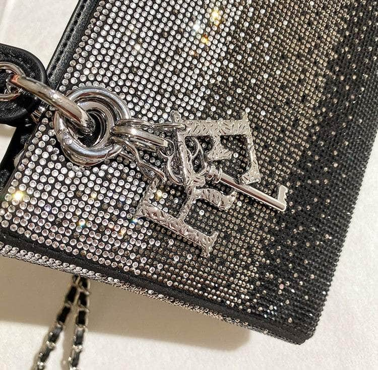 Sparkling Rhinestone Adorned Cannage Handbag