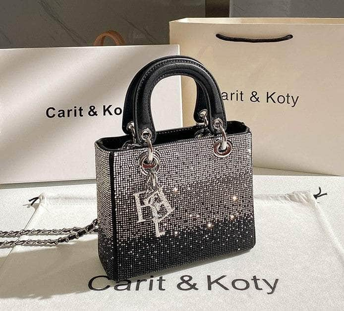 Sparkling Rhinestone Adorned Cannage Handbag