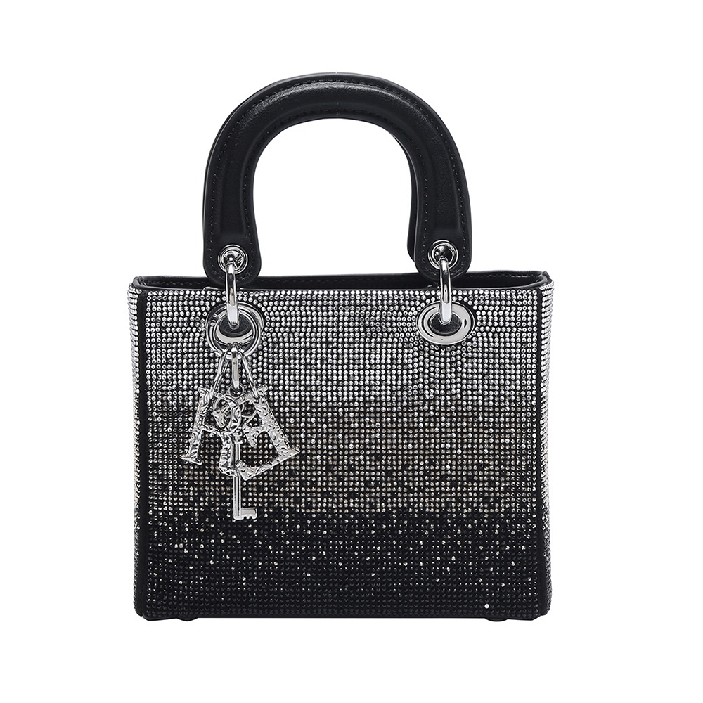 Sparkling Rhinestone Adorned Cannage Handbag