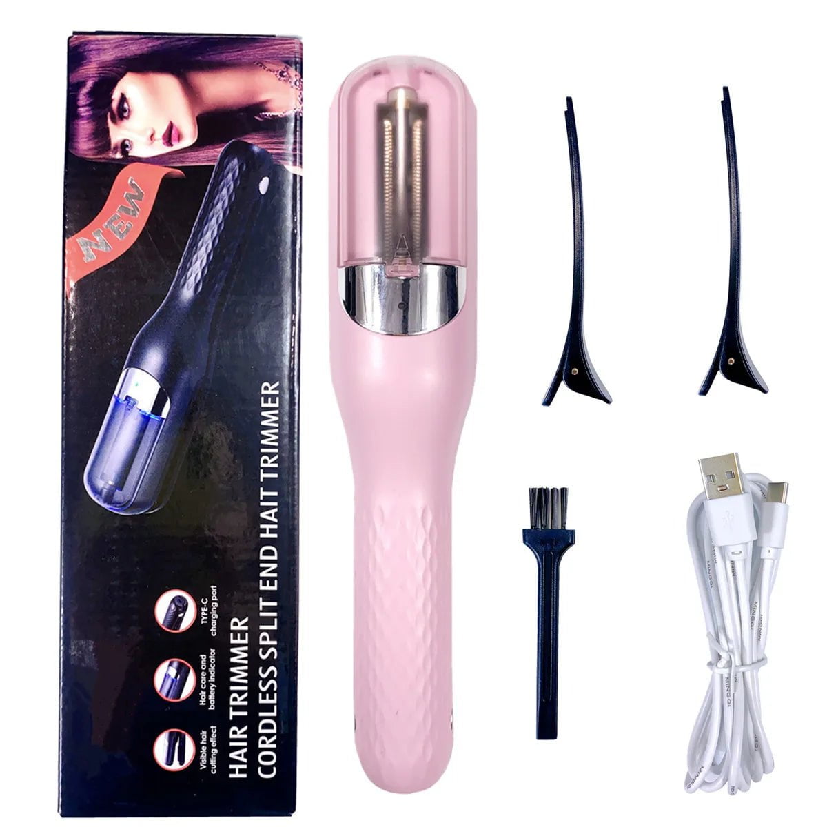 Split Hair Trimmer Hair Split Ends Trimmer Remover Damaged Hair Repair Hair Care Treatment Rechargeable Cordless Hair Cutting pink / United States