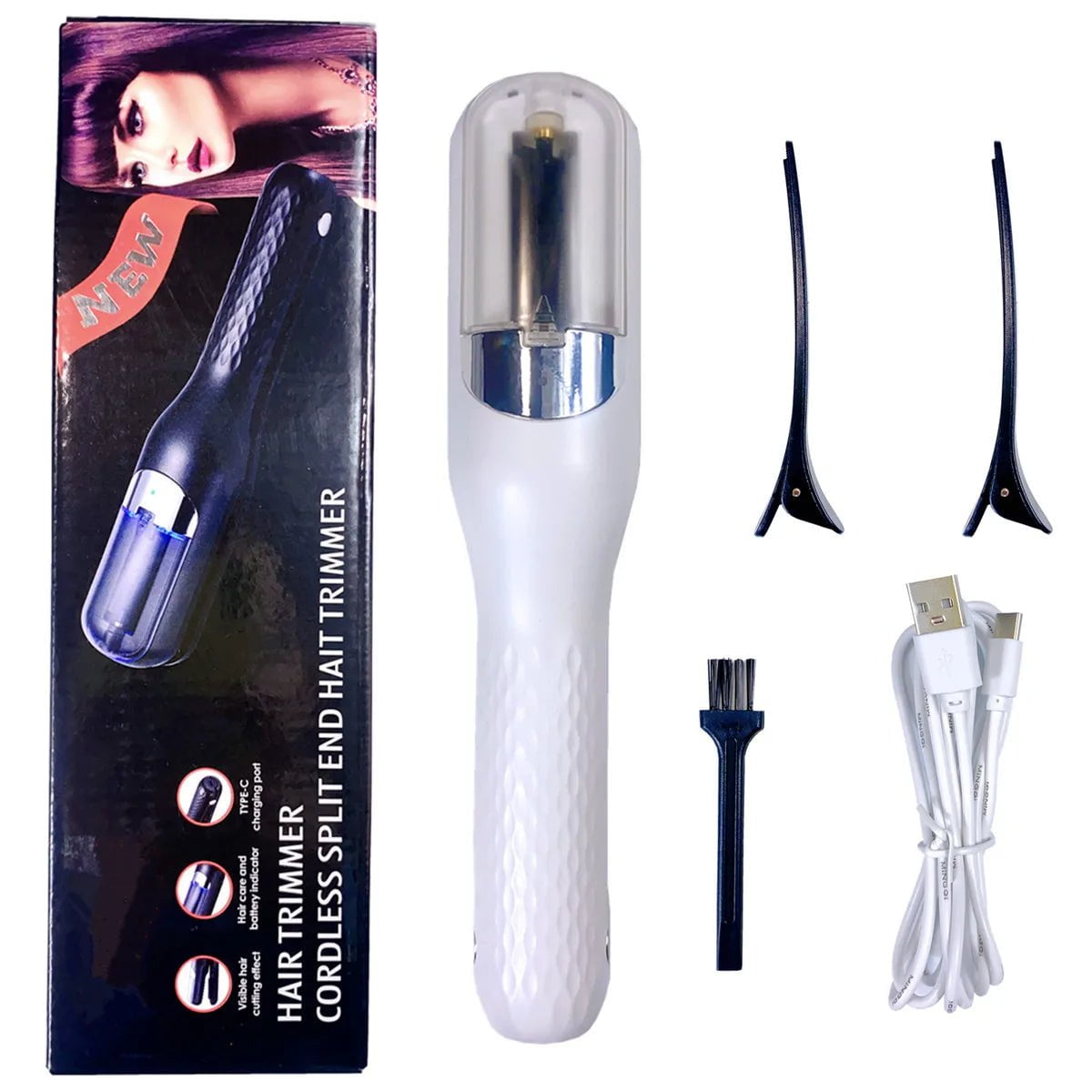 Split Hair Trimmer Hair Split Ends Trimmer Remover Damaged Hair Repair Hair Care Treatment Rechargeable Cordless Hair Cutting white / United States