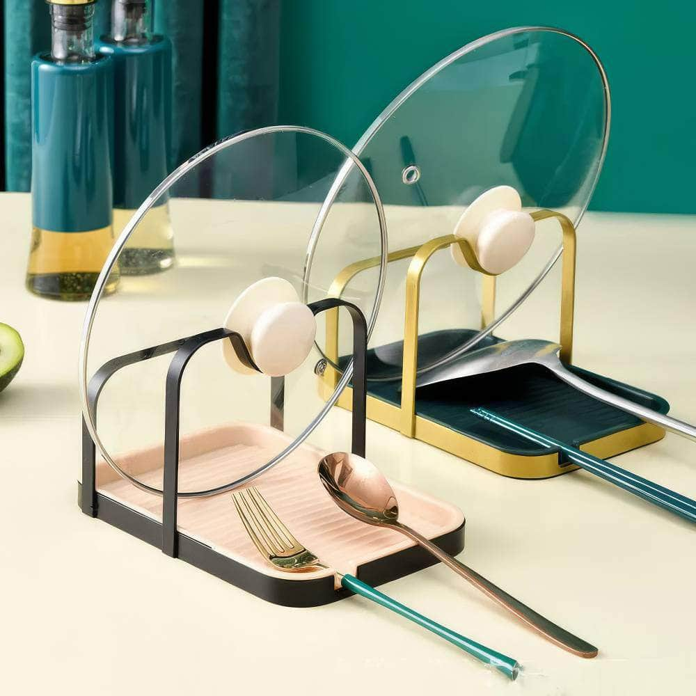 Spoon Rest and Pot Lid Holder - Removable Pan Pot Cover Rack Shelf Stand Holder, Utensil Non-slip Organizer Storage Kitchen Tool