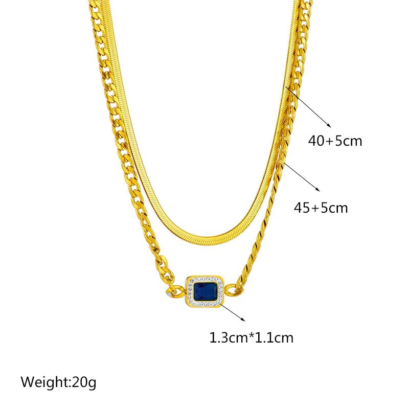 Square Blue Zircon Pendant Necklace - Women's 2-in-1 Fashion Chain for Parties N1848