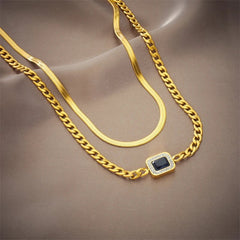 Square Blue Zircon Pendant Necklace - Women's 2-in-1 Fashion Chain for Parties N1848