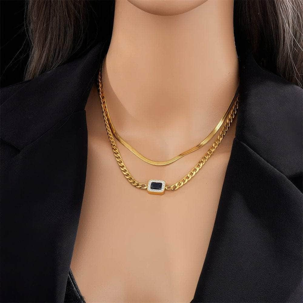 Square Blue Zircon Pendant Necklace - Women's 2-in-1 Fashion Chain for Parties N1848