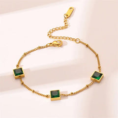 Square Crystal Charms Bracelet - Gold Color Fashion Wrist Jewelry for Women and Girls. Ideal for Party and Casual Gifts B597