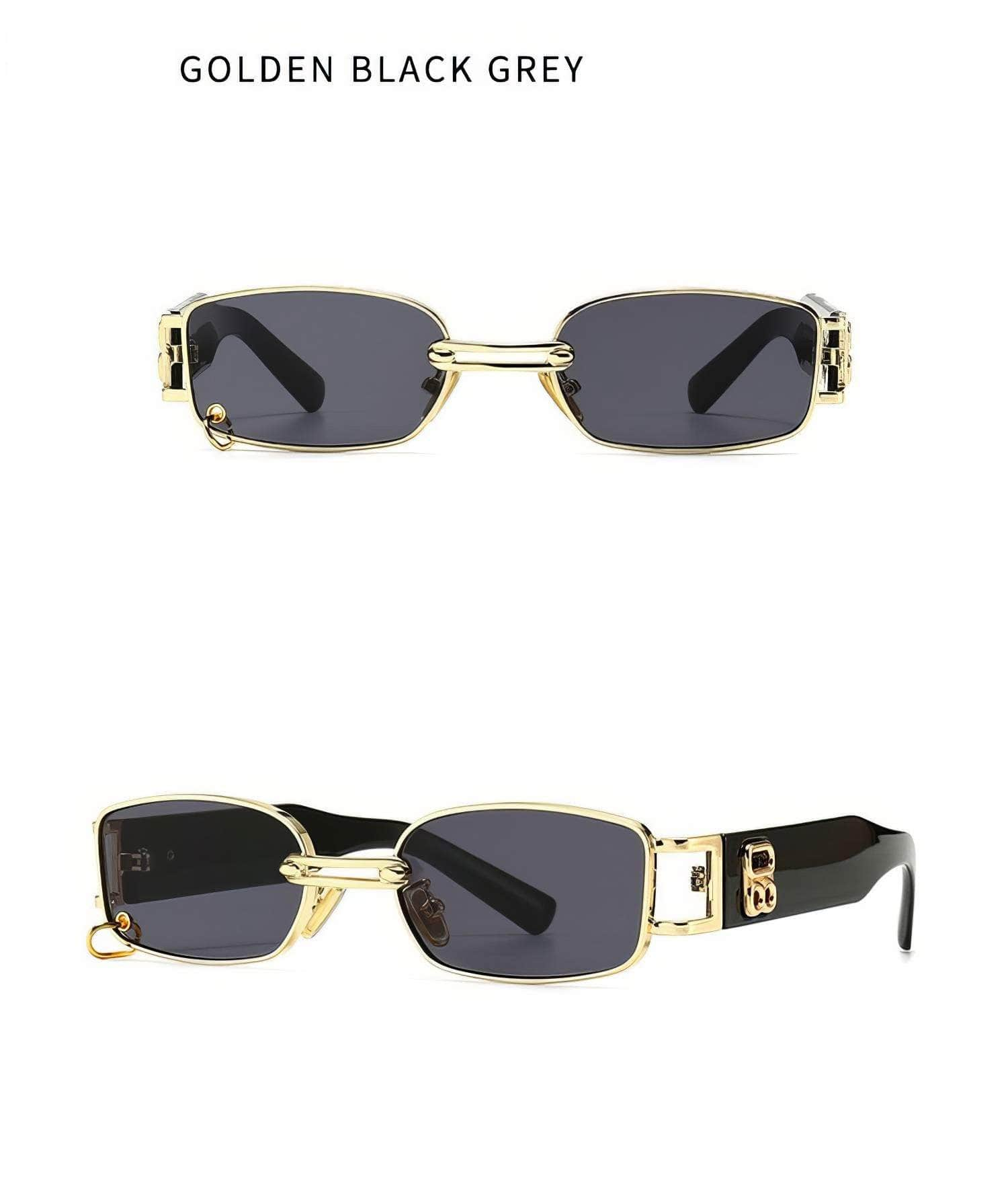 Square Metal Ring Frame Sunglasses Golden Black Gray / Resin