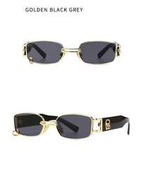 Square Metal Ring Frame Sunglasses Golden Black Gray / Resin