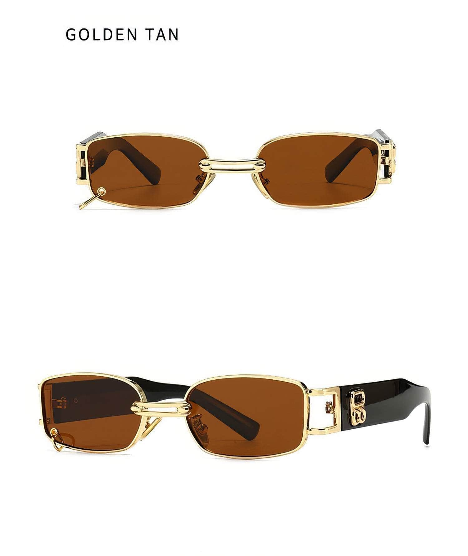 Square Metal Ring Frame Sunglasses Golden Tan / Resin