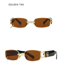 Square Metal Ring Frame Sunglasses Golden Tan / Resin