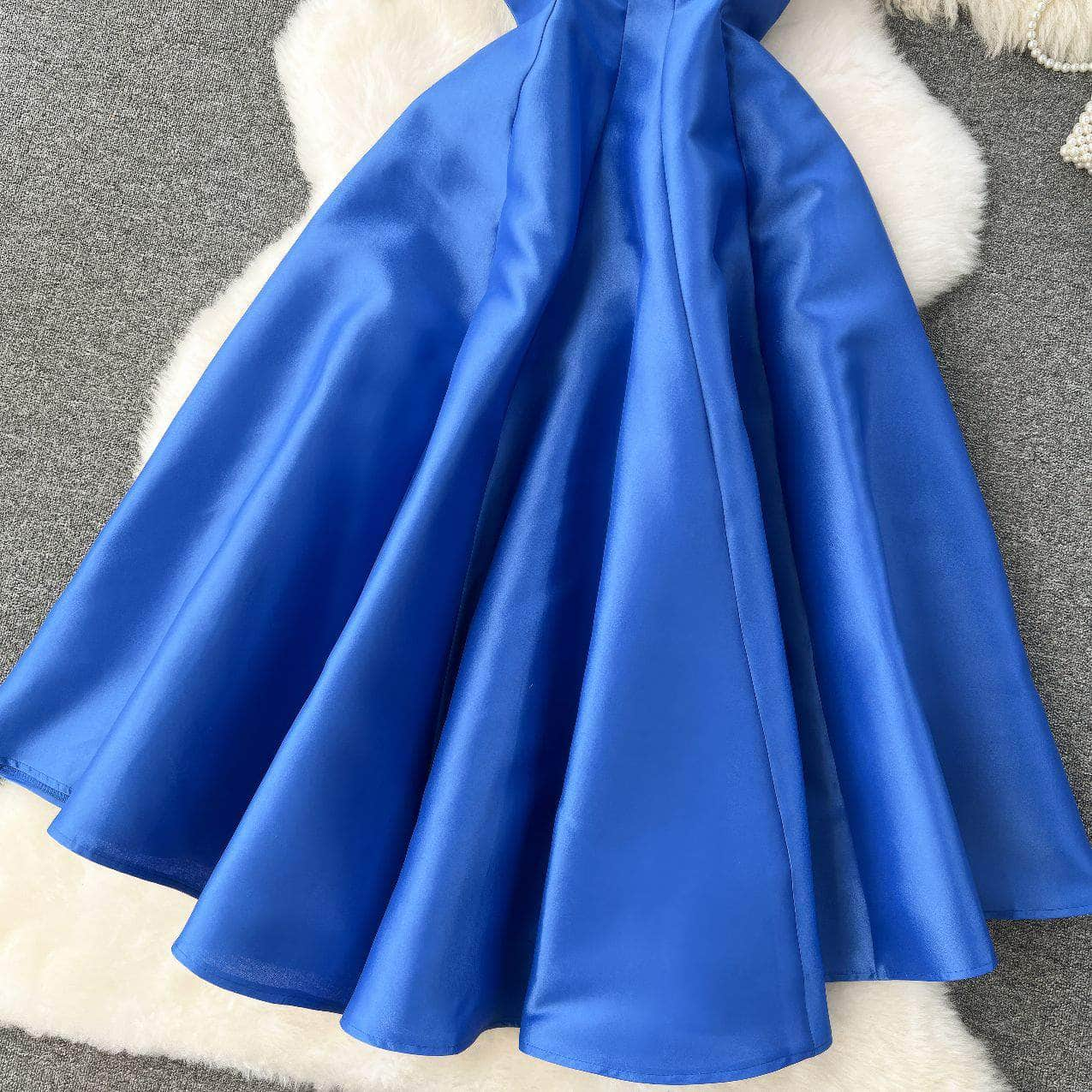 Square Neck Puff Shoulders Aline Satin Dress