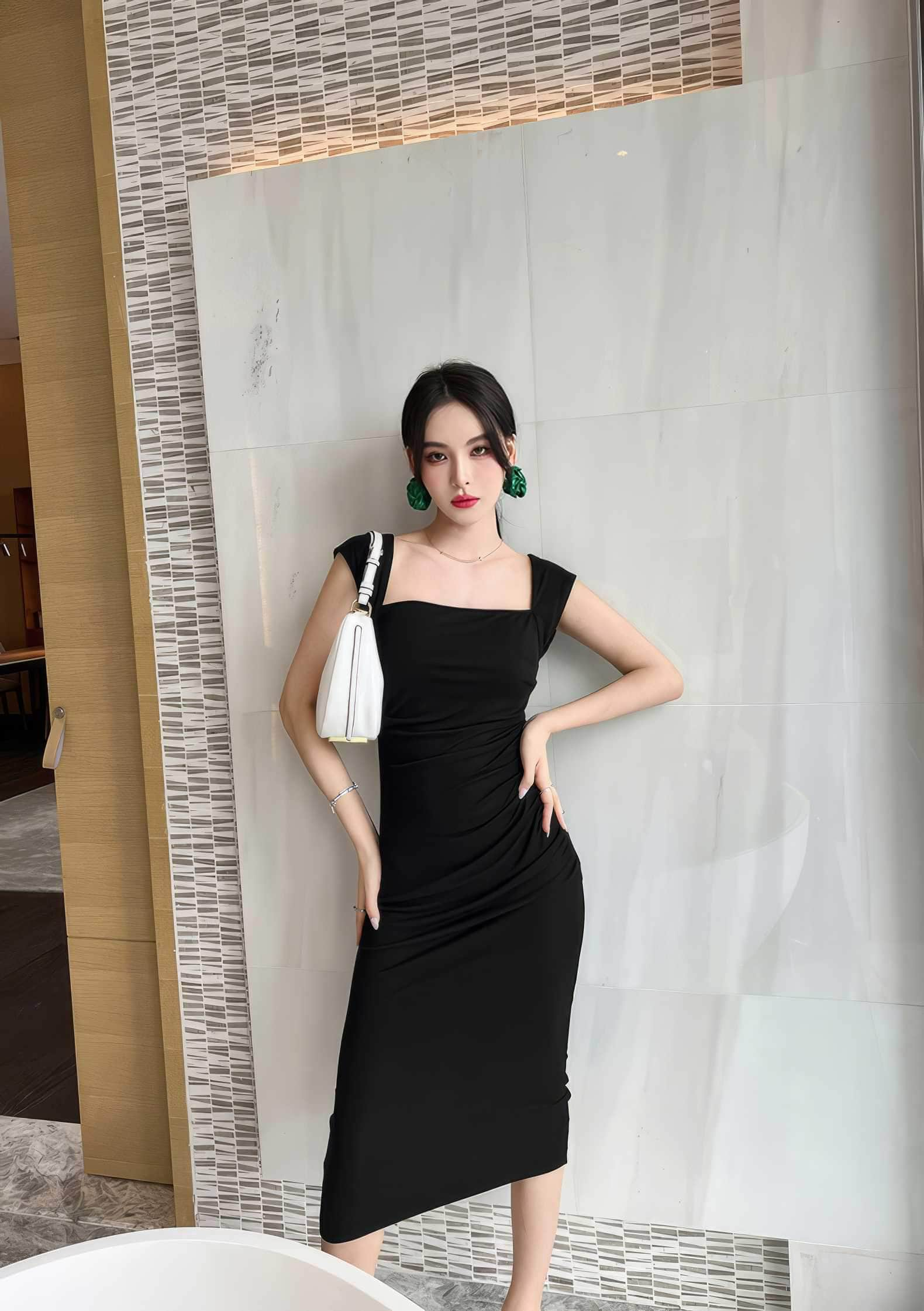 Square Neck Ribbed Bodycon Dress