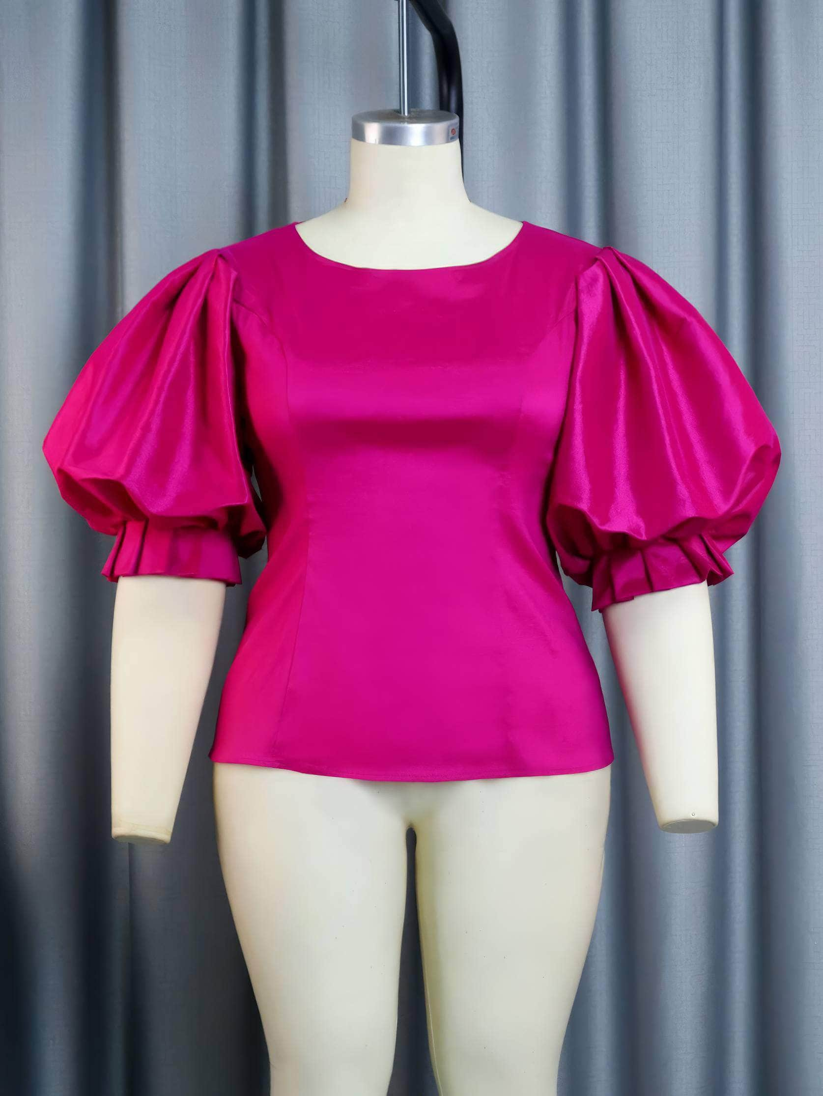 Square Neck Ruffled Puff Sleeves Shimmery Top