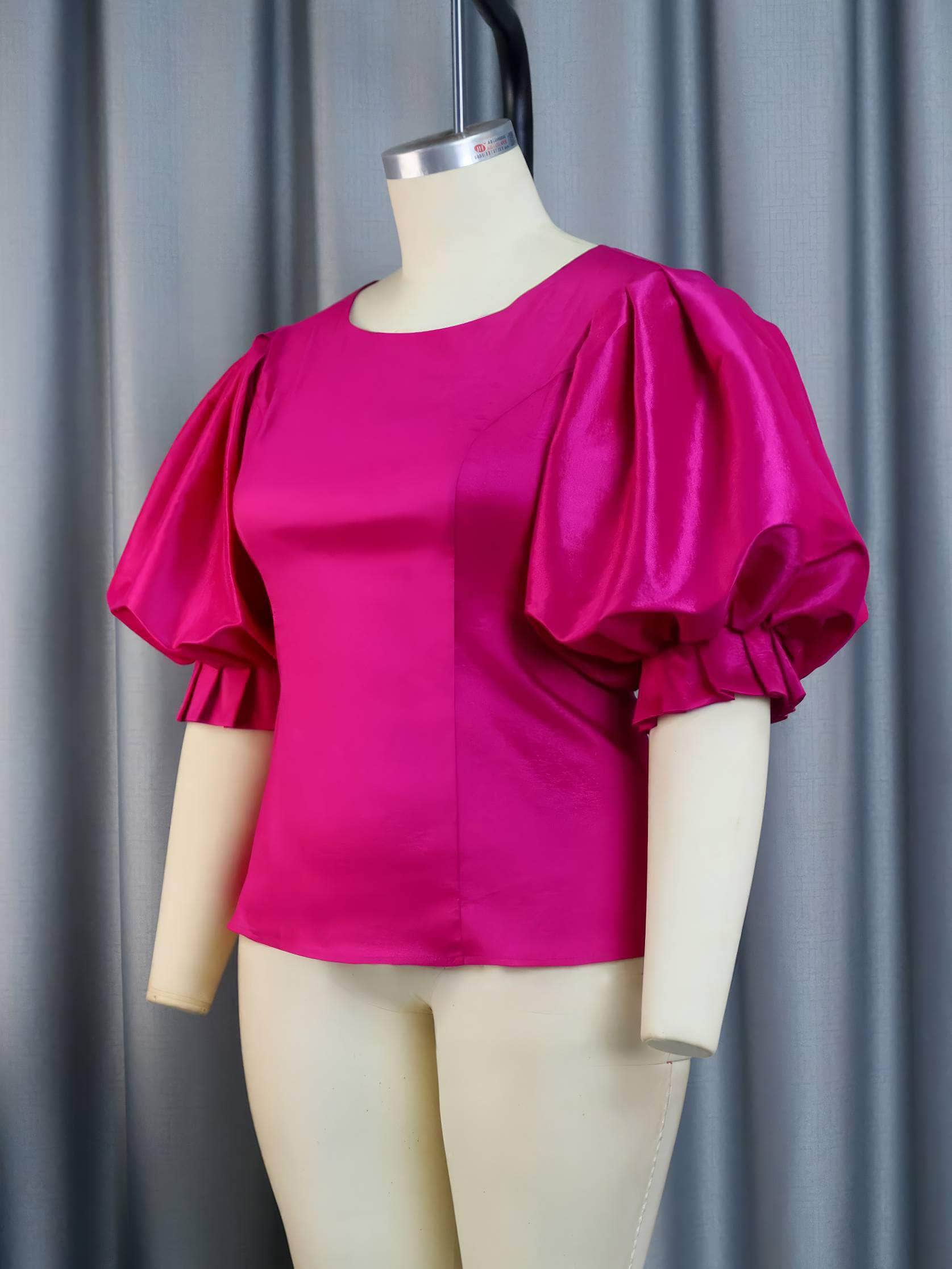 Square Neck Ruffled Puff Sleeves Shimmery Top