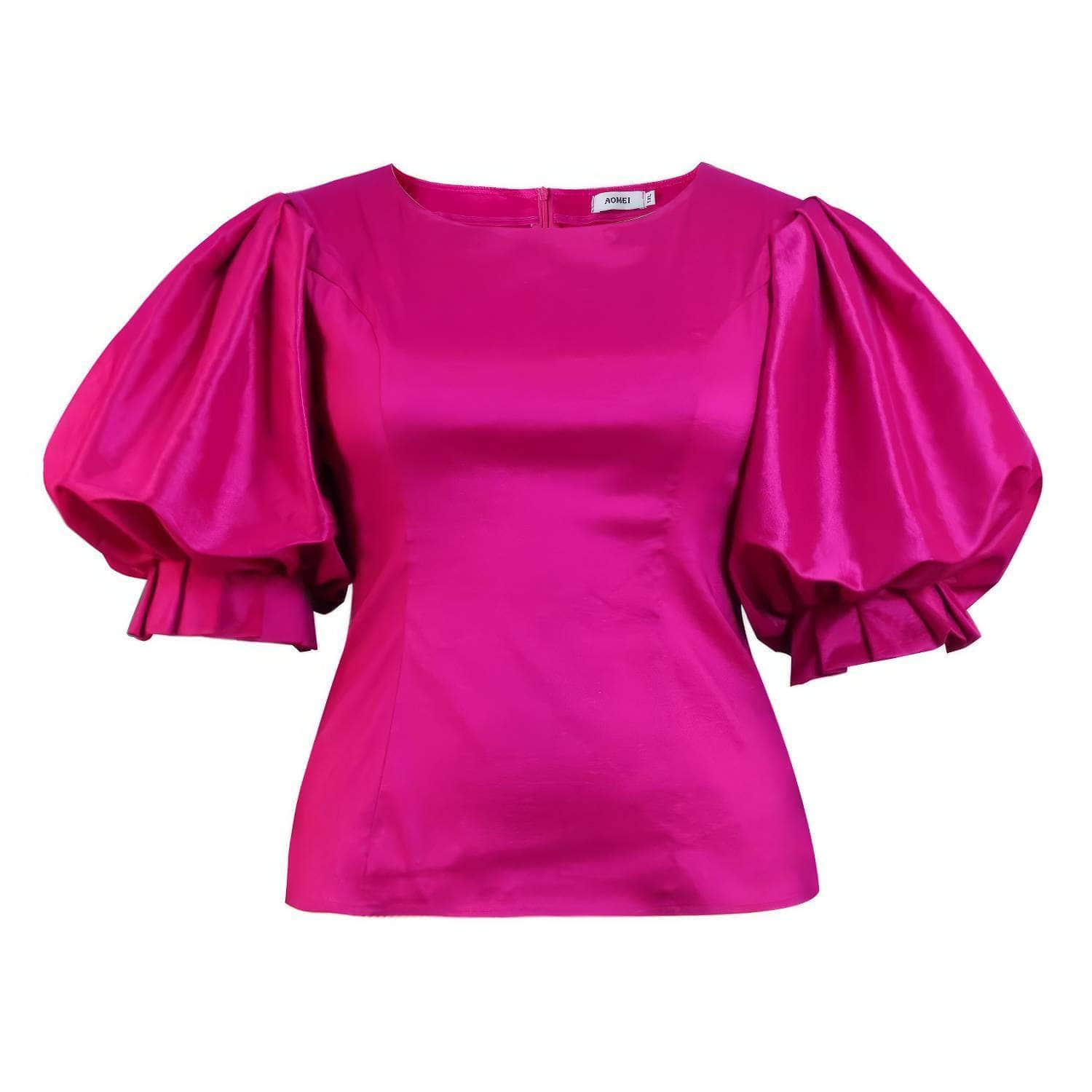 Square Neck Ruffled Puff Sleeves Shimmery Top