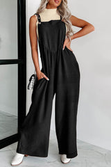 Square Neck Wide Strap Jumpsuit Black / S