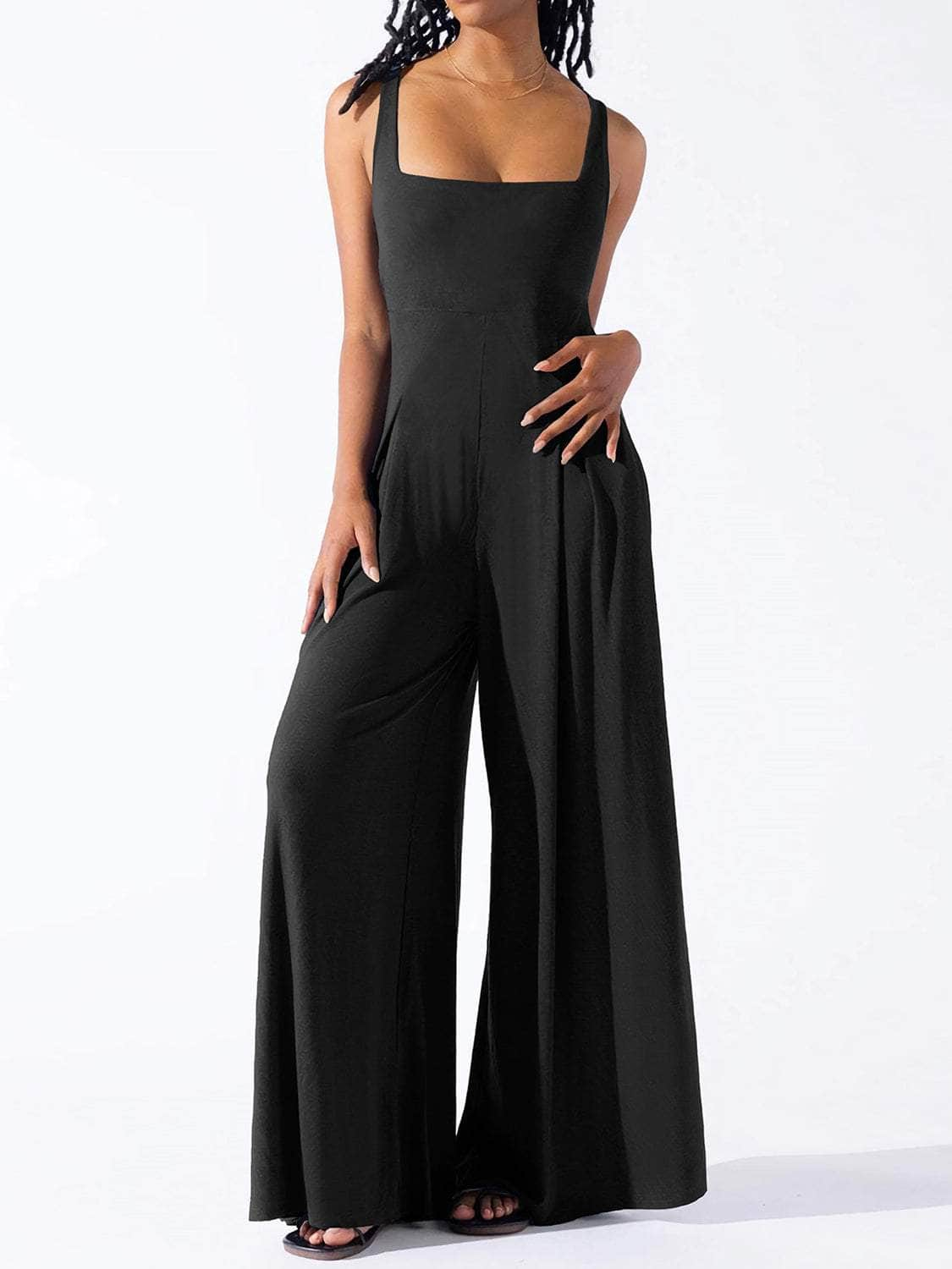 Square Neck Wide Strap Jumpsuit Black / S