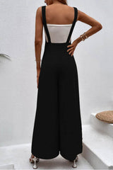 Square Neck Wide Strap Jumpsuit Black / S