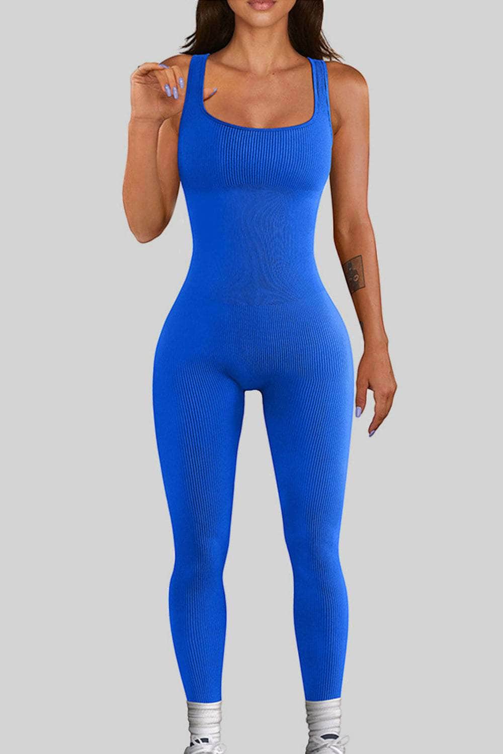 Square Neck Wide Strap Jumpsuit Royal  Blue / S