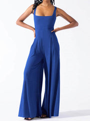 Square Neck Wide Strap Jumpsuit Royal Blue / S