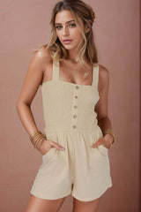 Square Neck Wide Strap Romper Tan / S