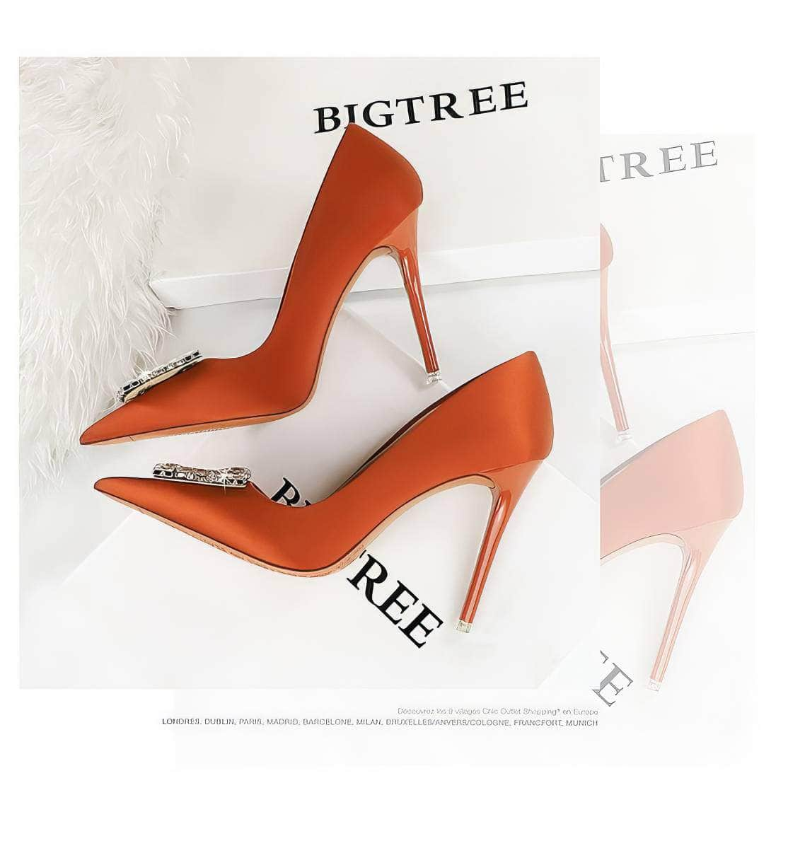 Square Rhinestone Court Satin Stilettos