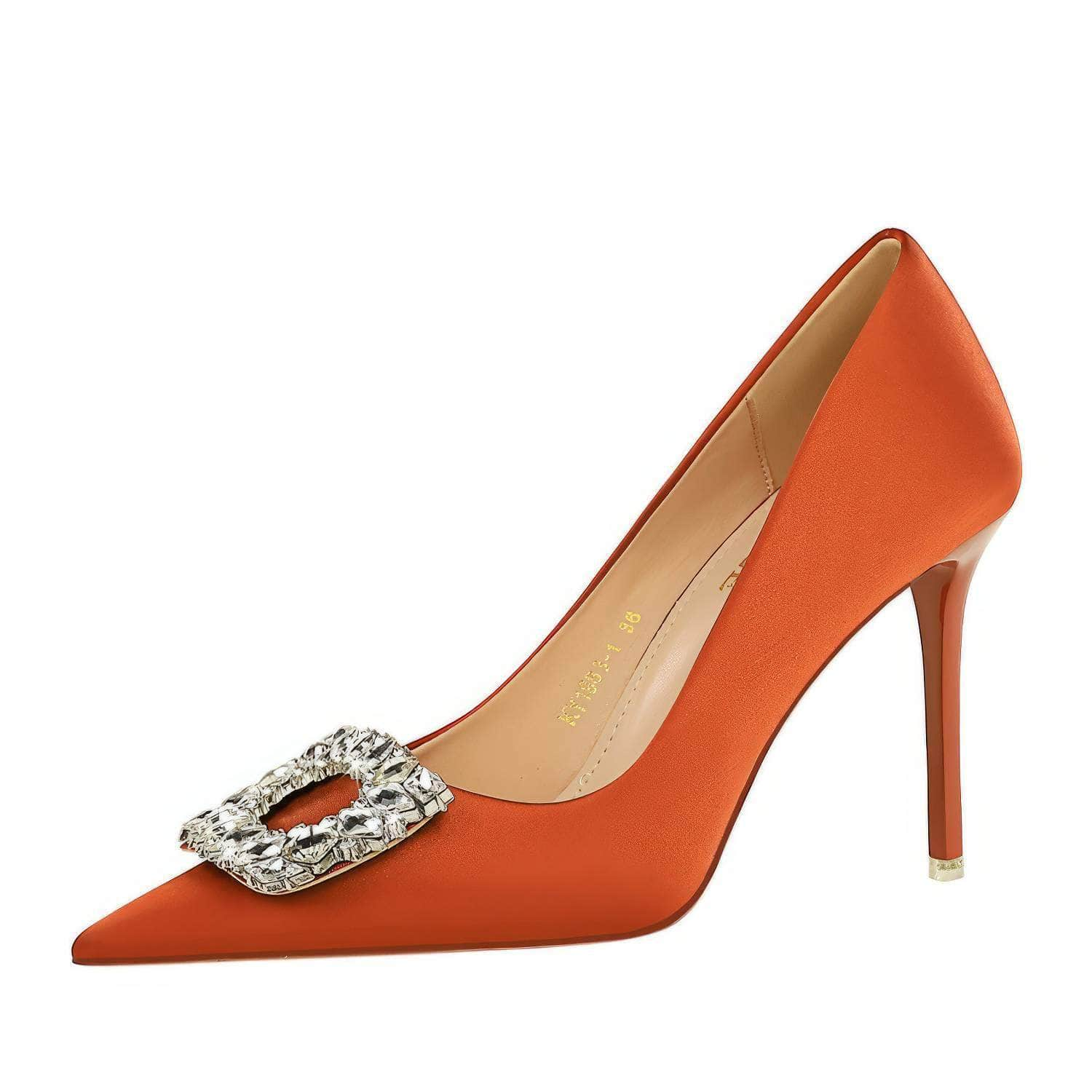 Square Rhinestone Court Satin Stilettos