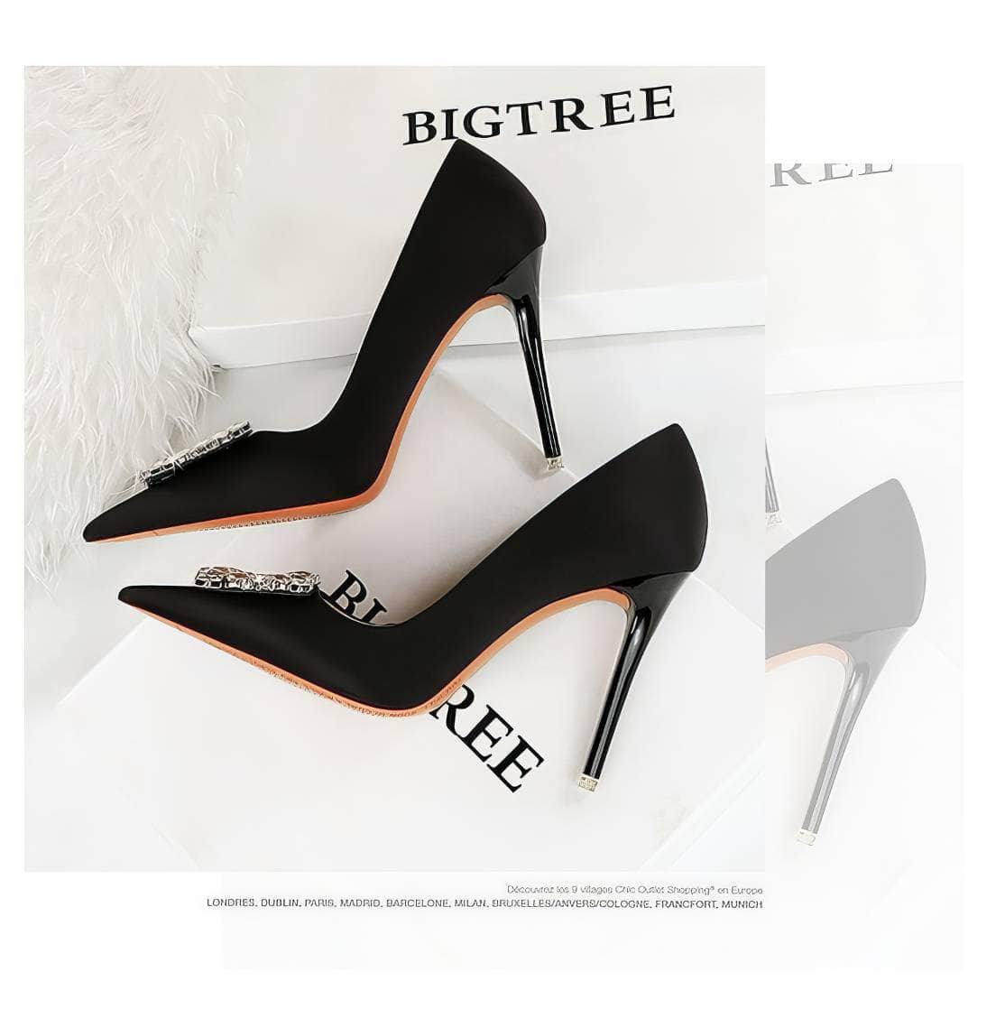 Square Rhinestone Court Satin Stilettos