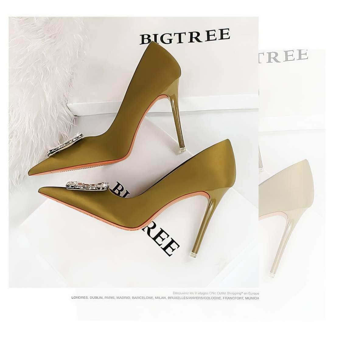 Square Rhinestone Court Satin Stilettos