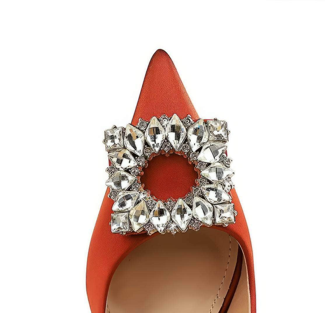 Square Rhinestone Court Satin Stilettos