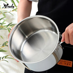 Stainless Steel 3-Layer Bottom Milk Pot with Long Handle and Lid for Cooking, Heating, and Melting