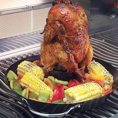 Stainless Steel BBQ Chicken Holder Pan - Upright Beer Roaster Rack for Grilled Roasts, Outdoor Camping, Baking Pan Silver