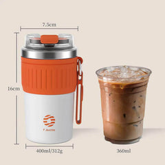 Stainless Steel Coffee Tumbler - Portable Travel Mug with Lifting Rope, Leak-Proof, Non-Slip - 500ml/400ml