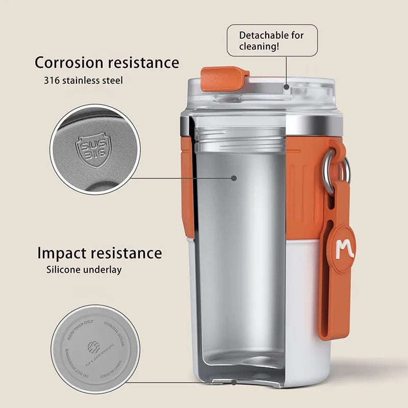 Stainless Steel Coffee Tumbler - Portable Travel Mug with Lifting Rope, Leak-Proof, Non-Slip - 500ml/400ml