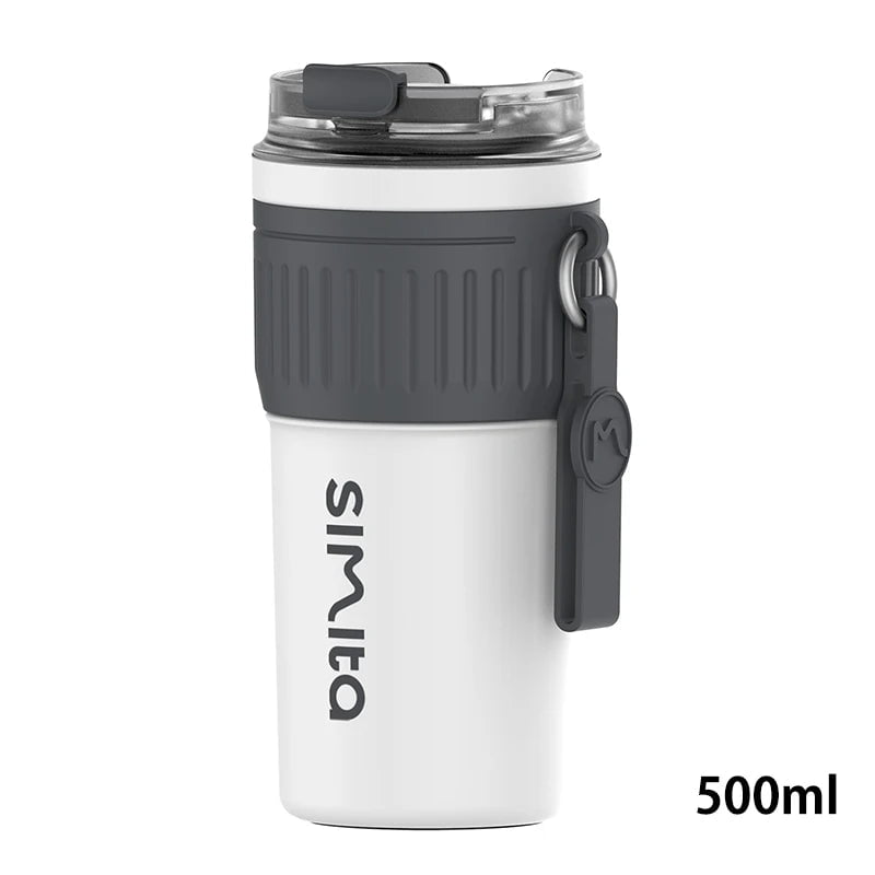 Stainless Steel Coffee Tumbler - Portable Travel Mug with Lifting Rope, Leak-Proof, Non-Slip - 500ml/400ml Dark Gray / 330-500ml