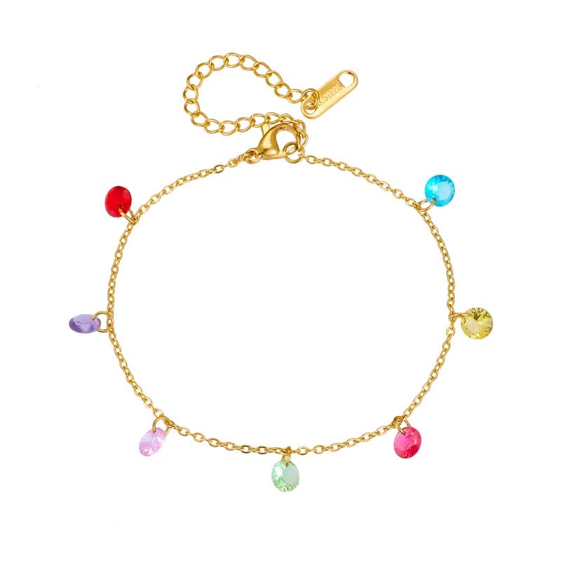 Stainless Steel Colorful Zircon Crystal Charm Bracelet - Trendy, Waterproof Bangles for Women and Girls, Jewelry Gift