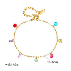 Stainless Steel Colorful Zircon Crystal Charm Bracelet - Trendy, Waterproof Bangles for Women and Girls, Jewelry Gift