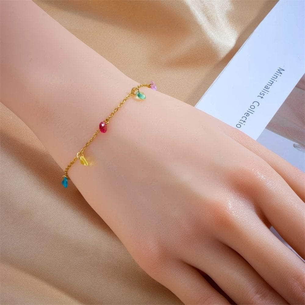 Stainless Steel Colorful Zircon Crystal Charm Bracelet - Trendy, Waterproof Bangles for Women and Girls, Jewelry Gift
