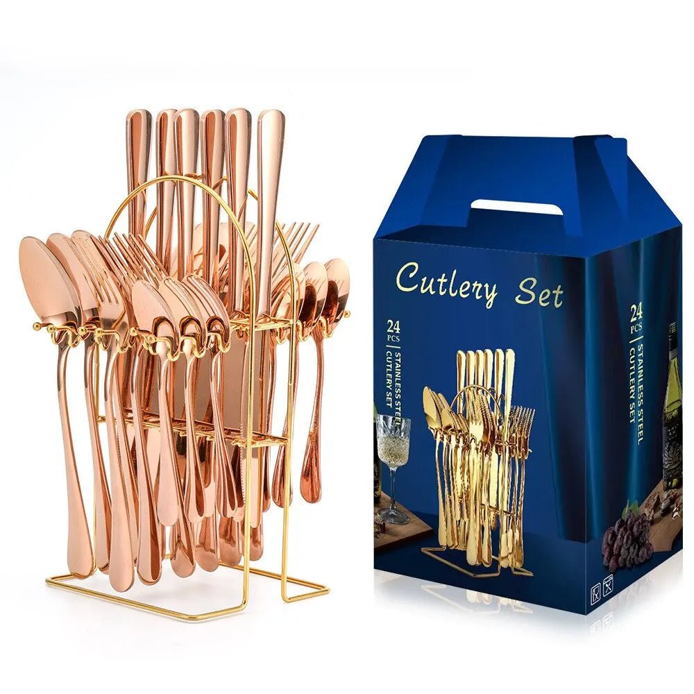 Stainless Steel Cutlery Set: 24pcs with Holder & Gift Box - Ideal Tableware for Every Occasion 24pcs RoseGold