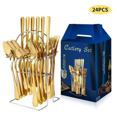 Stainless Steel Cutlery Set: 24pcs with Holder & Gift Box - Ideal Tableware for Every Occasion