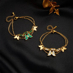 Stainless Steel Dual-Layer Butterfly Crystal Charm Bracelet
