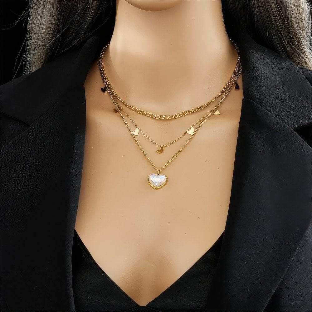 Stainless Steel Elegant Heart-Shaped Pearl Pendant Necklace for Women N2055