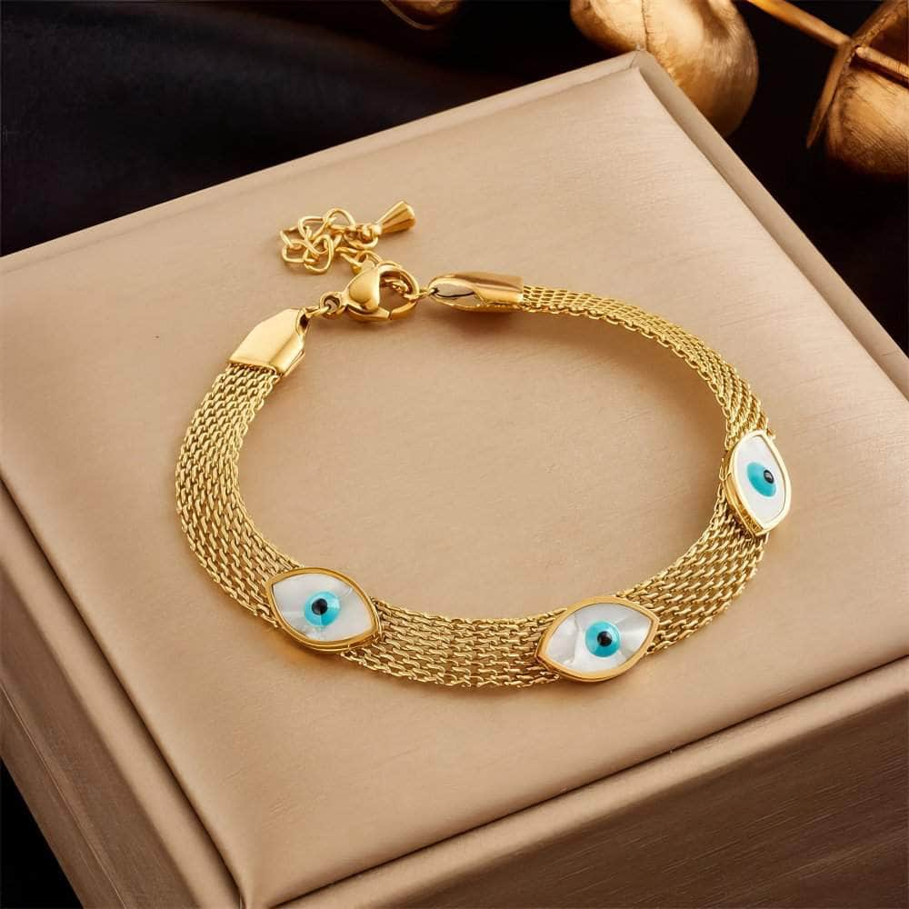 Stainless Steel Eye-Shaped Charm Bracelet for Women B739